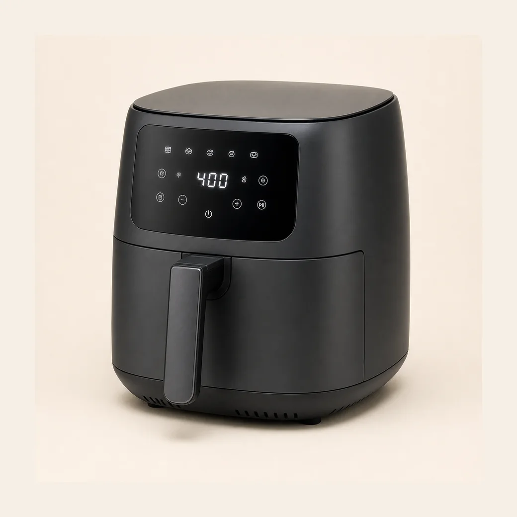 Black digital air fryer product photo